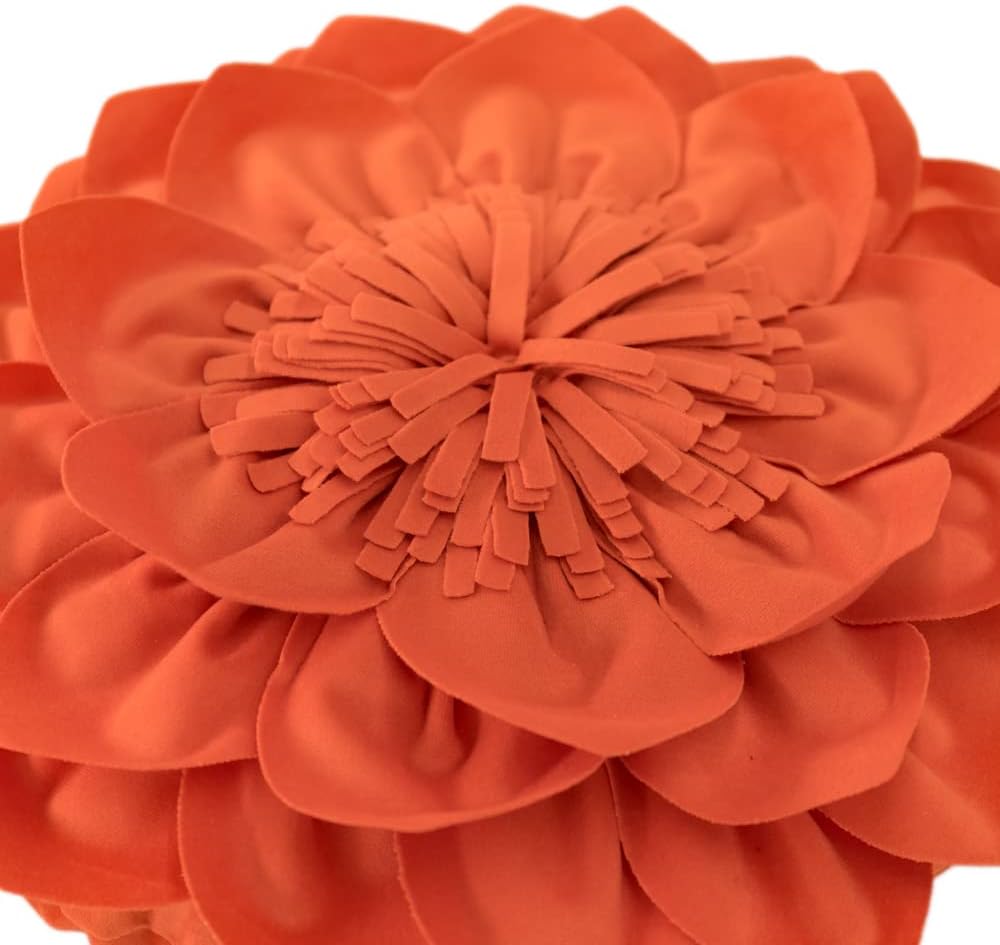 Decorative Throw Pillow 3D Flower Round Pillow Accent Handmade Cushion with Insert for Couch Bed Home Decor 12 Inch Orange