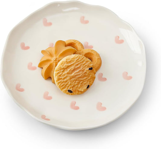 Koythin Ceramic Dessert Plates, Cute Fruits Dinner Plate, Printed Flowers Dinnerware for Office and Home, Kitchen Plates for Desserts (Pink Love)