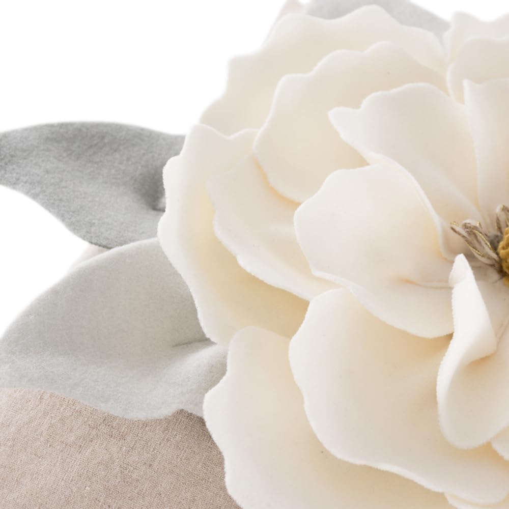 JWH Flower Throw Pillow Cover Decorative 3D Floral Accent Pillow Case Stereo Cushion Handmade Pillowcase for Car Bedroom Bed Couch Sofa 18x18 Inch Ivory White