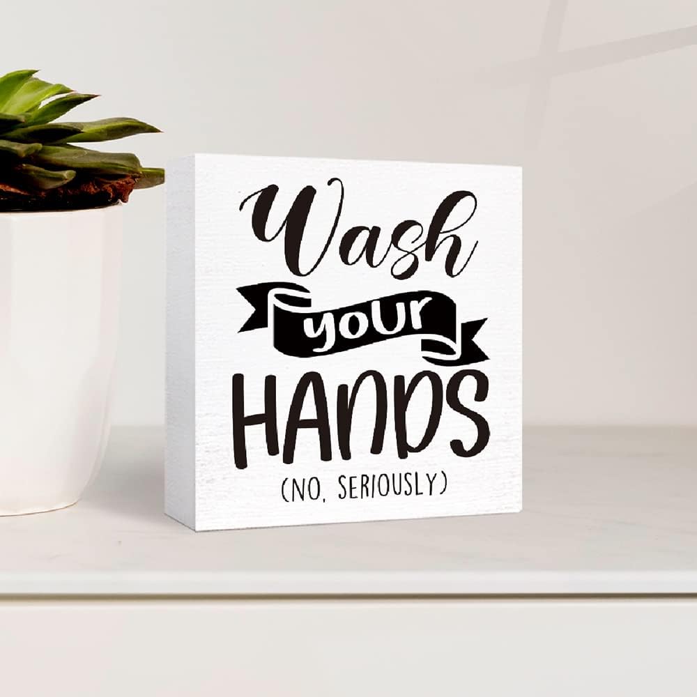 Funny Wood Sign - Wash Your Hands, Farmhouse Style for Bathroom, Toilet, Restroom, Home Decor