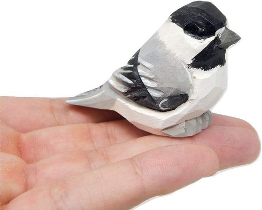 Hand-Carved Chickadee Figurine -Wooden Black-Capped Songbird Statue, Chick Tit Miniature Chestnut Carolina Handmade Songbird Art for Home Decor & Collectibles Nature-Inspired Gifts