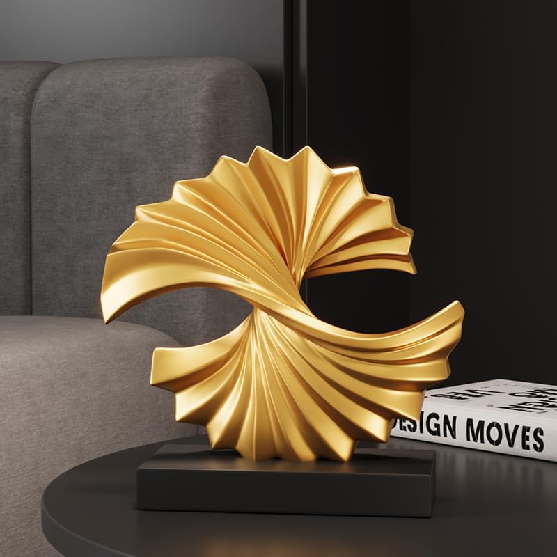 Golden Wave Resin Origami Statue Modern Abstract Home Decoration Emphasizes Abstract Office Desk Carving Table Family Bedroom Living Room Garden Office Golden Stripe Decoration (D)