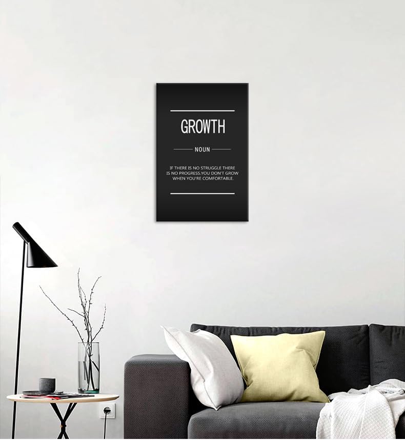 Inspirational Canvas Wall Art Growth Noun Motivational Entrepreneur Quotes Poster Print Artwork Painting Home Wall Decoration Office Bedroom Living Room Wood Framed Ready to Hang[12''W X 18''H]
