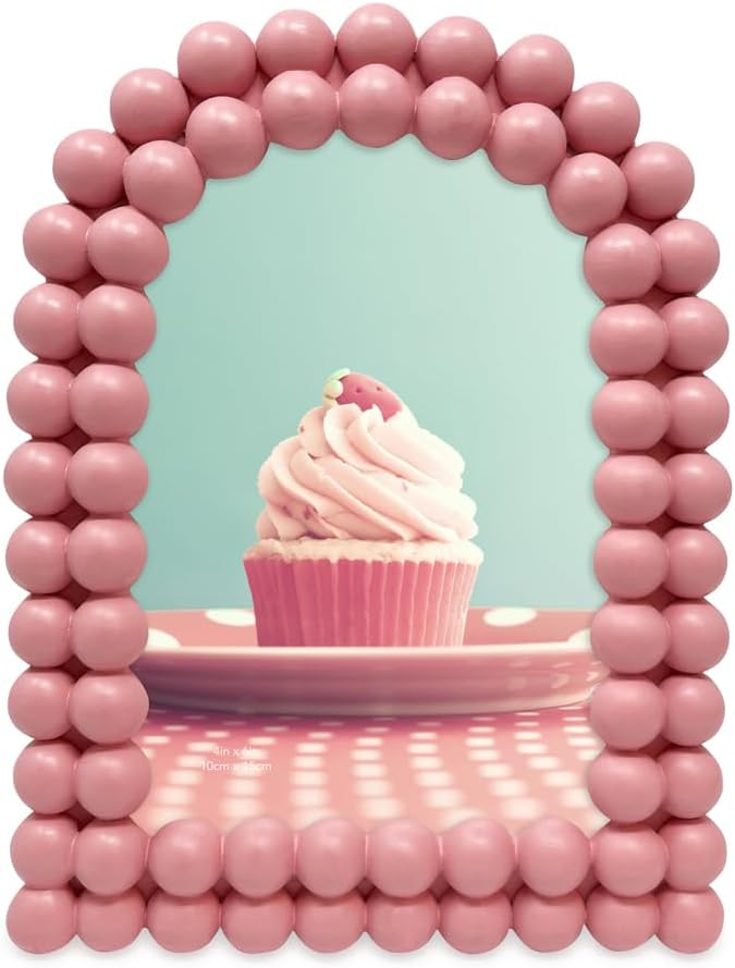 Isaac Jacobs 4x6 Matte Vintage Rose Double Bauble Arch Photo Frame with Black Fabric Easel, Tabletop, Wall-Mountable, Shelf and Desk, Decorative Art Design, Home Décor (4x6, Matte Vintage Rose)