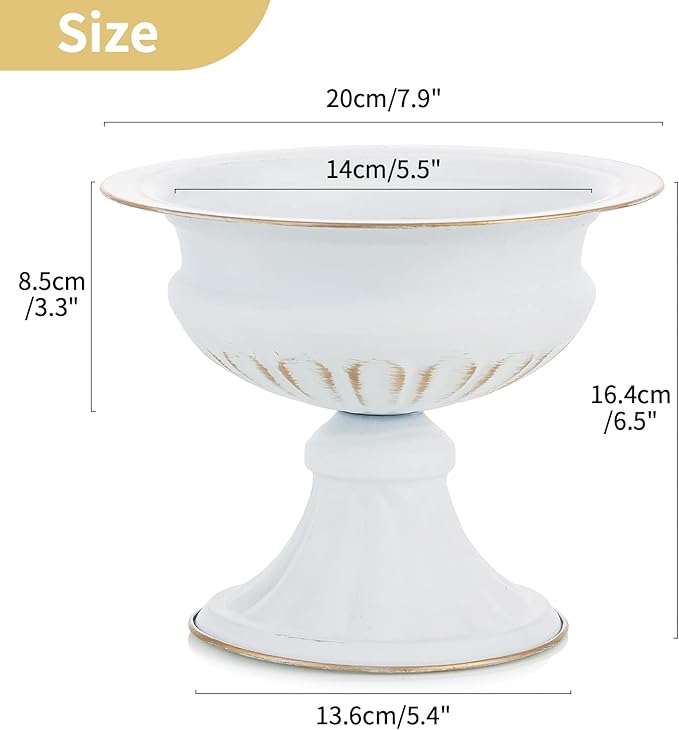 Nuptio White Vases for Centerpieces Wedding - 2 Pcs 6.7in Height Metal Urn Planter Elegant Wedding Centerpieces for Tables - Trumpet Vase for Weddings Party Decoration Centerpiece Table Decorations