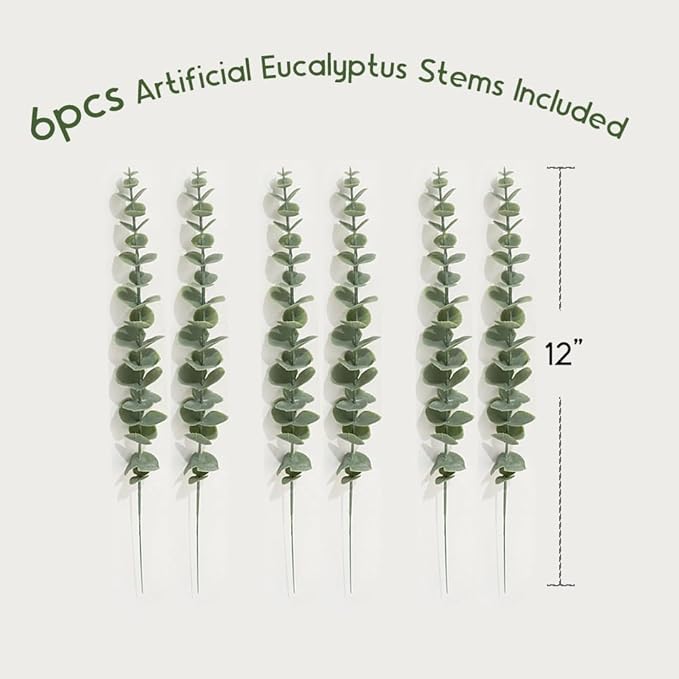 3-Pack Wood Wall Planters with 6 Removable Faux Eucalyptus Stems - Modern Farmhouse Wall Decor for Living Room, Bedroom, Bathroom - Wooden Wall Vases and Fake Eucalyptus for Home Office Decor