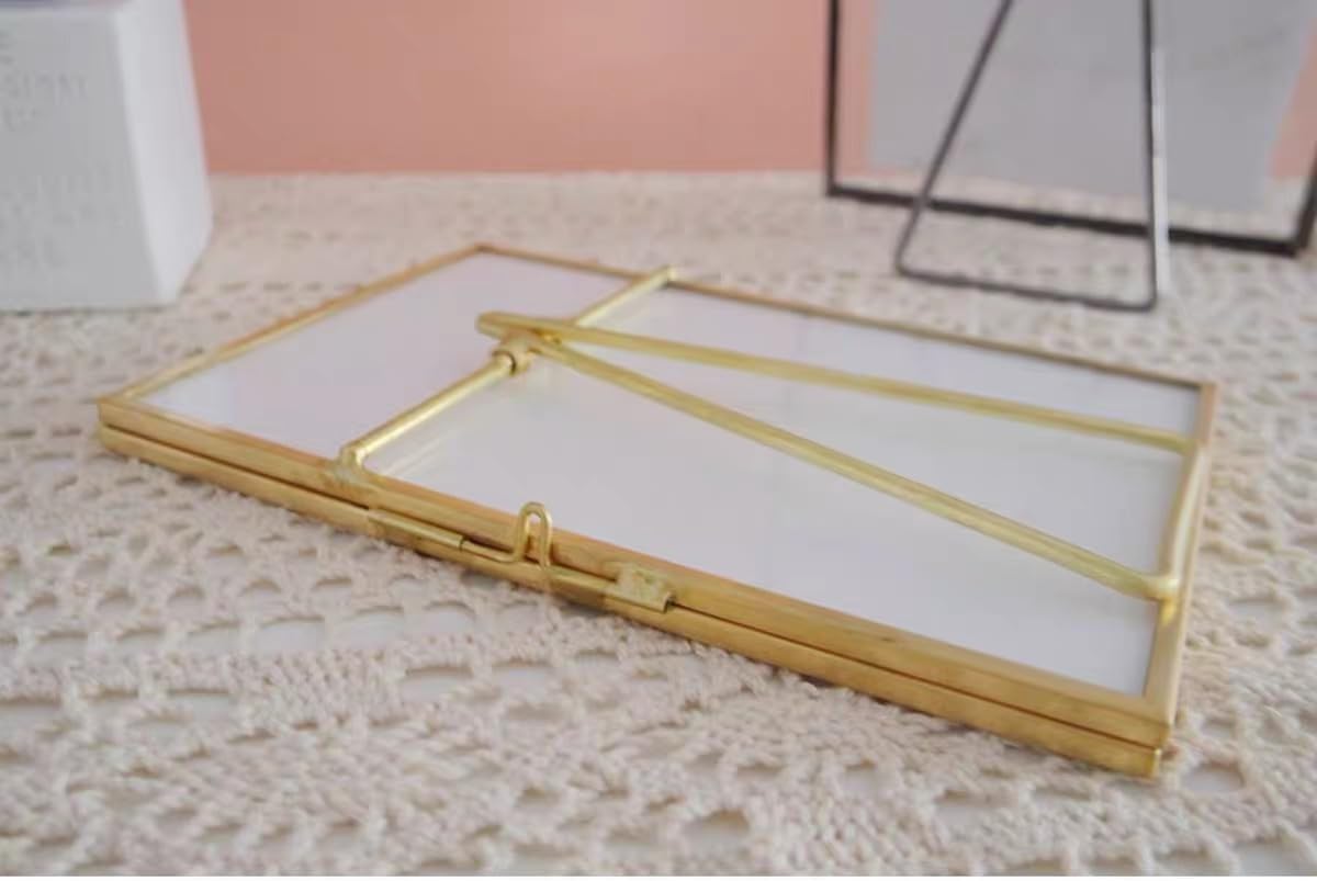 Gold Picture Frame - 4x6 Antique Brass Postcard Picture Frame for Desk - Small Pressed Glass Frame for Pressed Flowers - Floating Vertical… (Gold, 4x6 Vertical (2 pack))