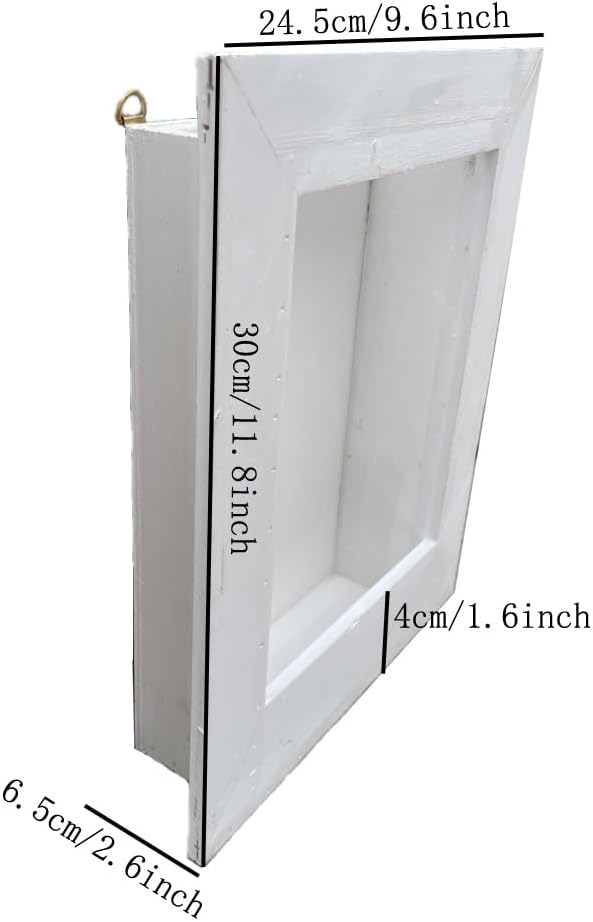 Rustic Wall Planter Frame–Handmade Whitewashed Wood Hanging Planter Box for Artificial Flowers, Succulents, Small Plants or Herbs, Farmhouse Indoor Garden Wall Decor(White)