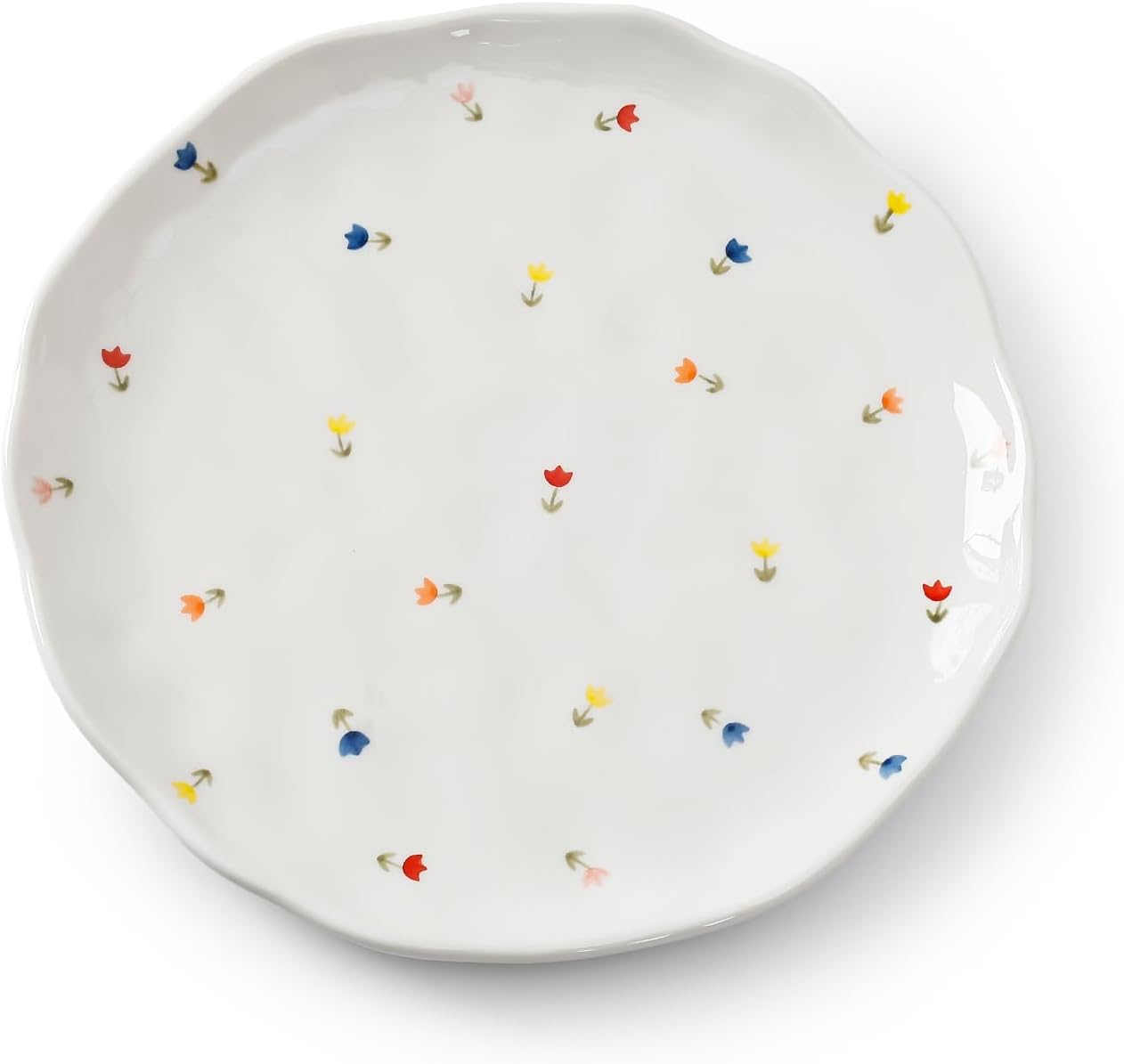 Koythin Ceramic Dessert Plates, Cute Fruits Dinner Plate, Creative Plates Design, Printed Flowers Dinnerware for Office and Home, Kitchen Plates for Desserts (Tulip Small Floral)