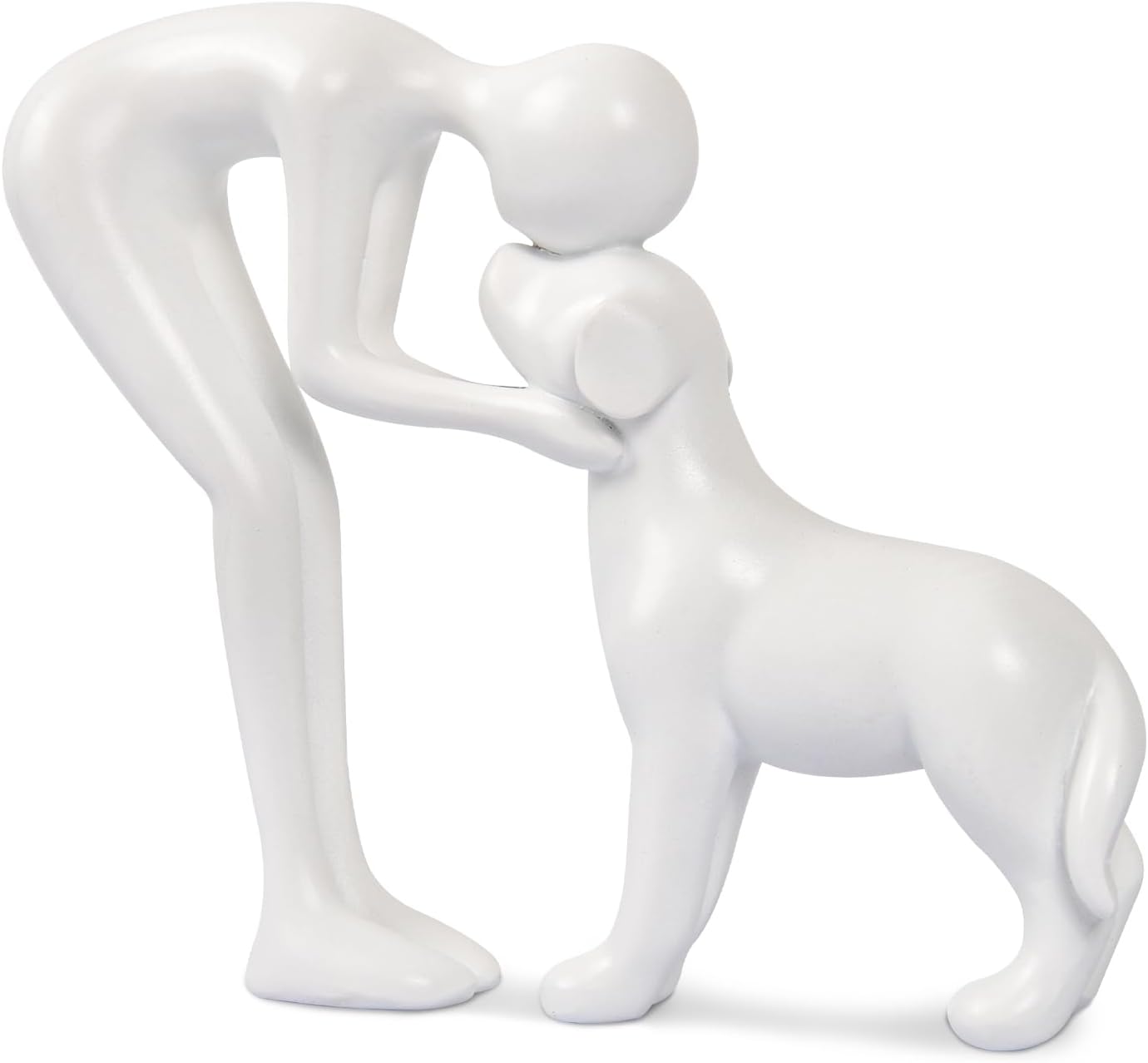 Dog Sculpture Home Decor Cute Man and Dog Statue Decoration for Office、Living Room、Bedroom、Home， Memory Gifts for Pet Lovers (White)