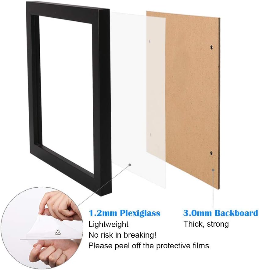 Egofine 8.5x11 Picture Frames Set of 4, Made of Solid Wood Covered by Plexiglass for Document,Diploma, Certificates and Degree, for Table Top Display and Wall Mounting Photo Frame Black