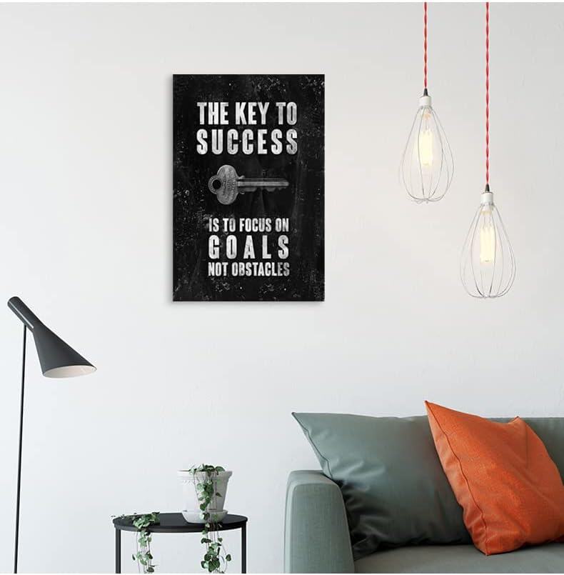 Inspirational Office Canvas Wall Art Motivational Poster Positive Quote The Key to Success Is to Focus on Goals Not Obstacles Wall Decor Pictures Print Artwork for Classroom home[12''W X 18''H]