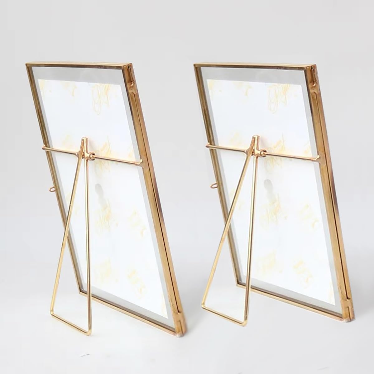 Gold Picture Frame - 4x6 Antique Brass Postcard Picture Frame for Desk - Small Pressed Glass Frame for Pressed Flowers - Floating Vertical… (Gold, 4x6 Vertical (2 pack))