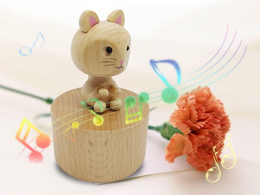 Cute Kitten Mini Music Box, Little Cat Animals Wooden Mechanical Music Box, The Music Box Gift That Sings Castle in The Sky, Best Gift for Boy Girl Kids Singing Music Gift Box