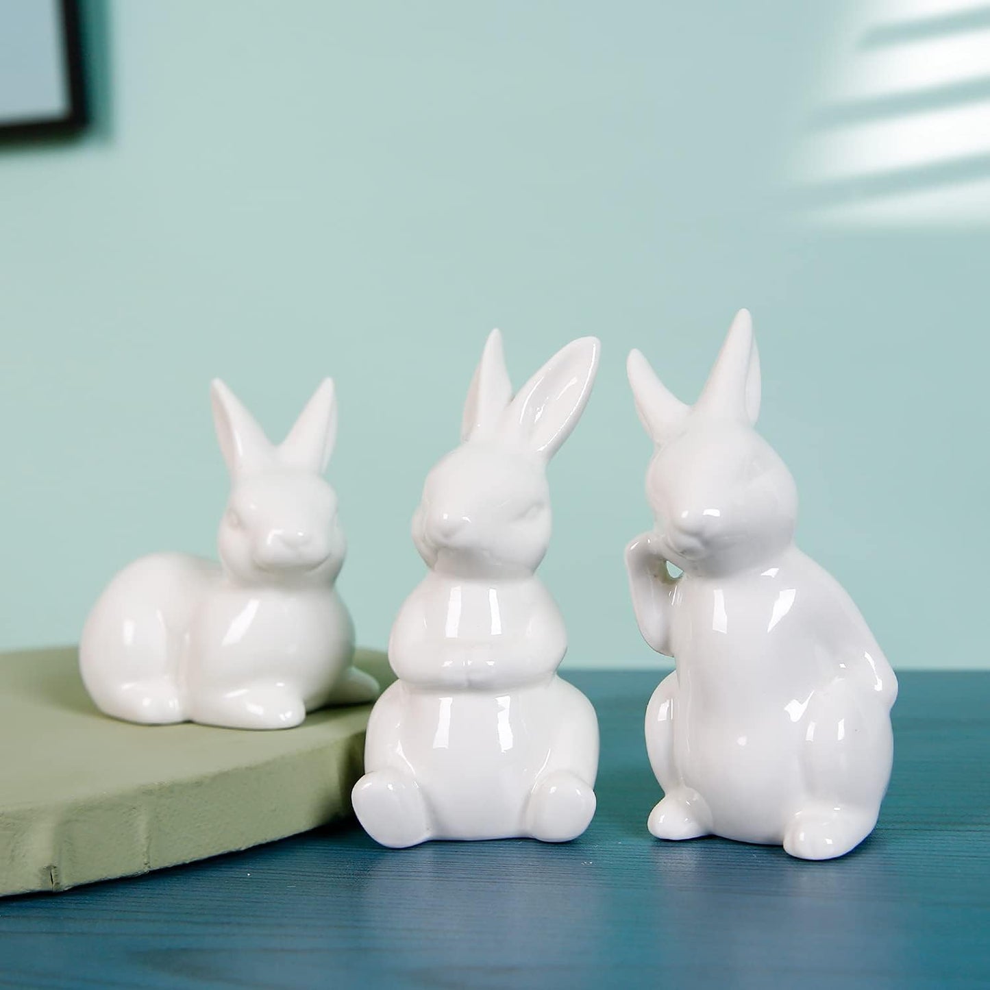 Easter Bunny Figurine Ceramic Bunny Rabbits, Porcelain Modern Art Spring Home Decor, Easter Decorations Rabbit Figurines Decor