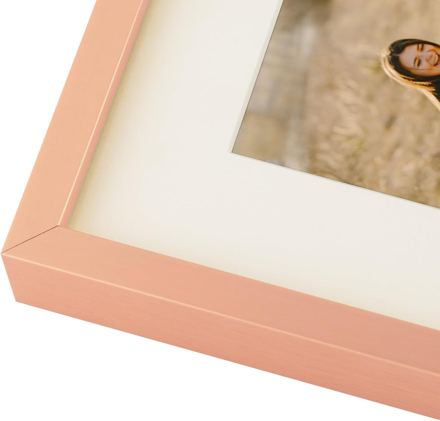 Frametory - 11x14 Aluminum Collage Picture Frame - Display 4x6 Pictures with 5 Openings Mat - Real Glass Front - Horizontal/Vertical Wall Mount - Rose Gold 1 Pack