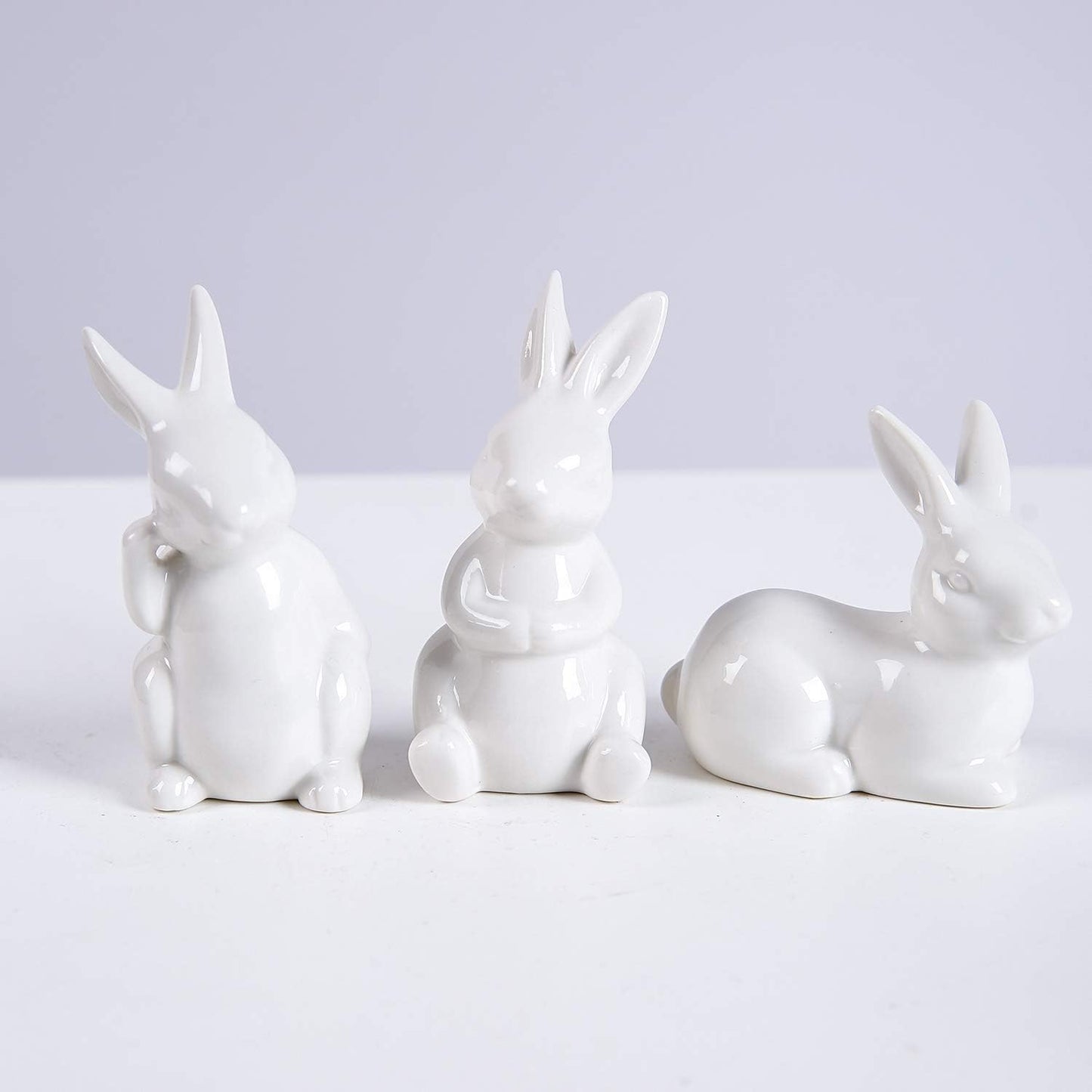 Easter Bunny Figurine Ceramic Bunny Rabbits, Porcelain Modern Art Spring Home Decor, Easter Decorations Rabbit Figurines Decor