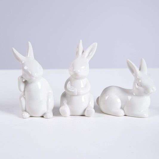 Easter Bunny Figurine Ceramic Bunny Rabbits, Porcelain Modern Art Spring Home Decor, Easter Decorations Rabbit Figurines Decor