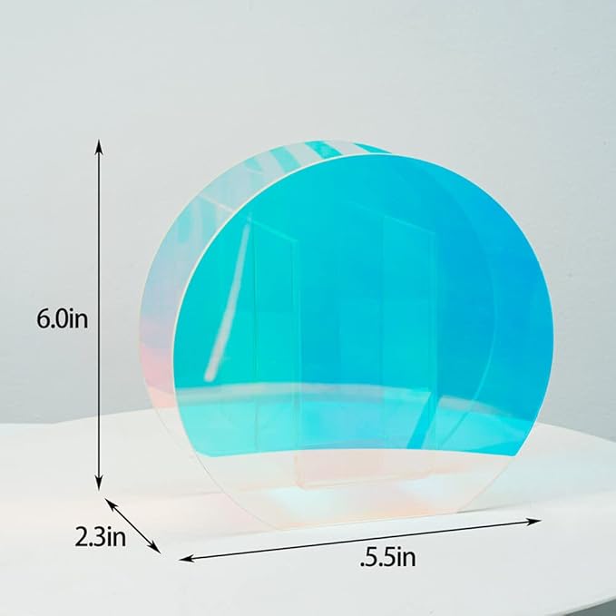 Iridescent Acrylic Vase for Artificial Flower Fake Eucalyptus Plant Leaves Office Home Decor Contemporary Tabletop Minimalist Geometric Mini Decoration Make Up Brushes Organizer Holder（RainbowRound）