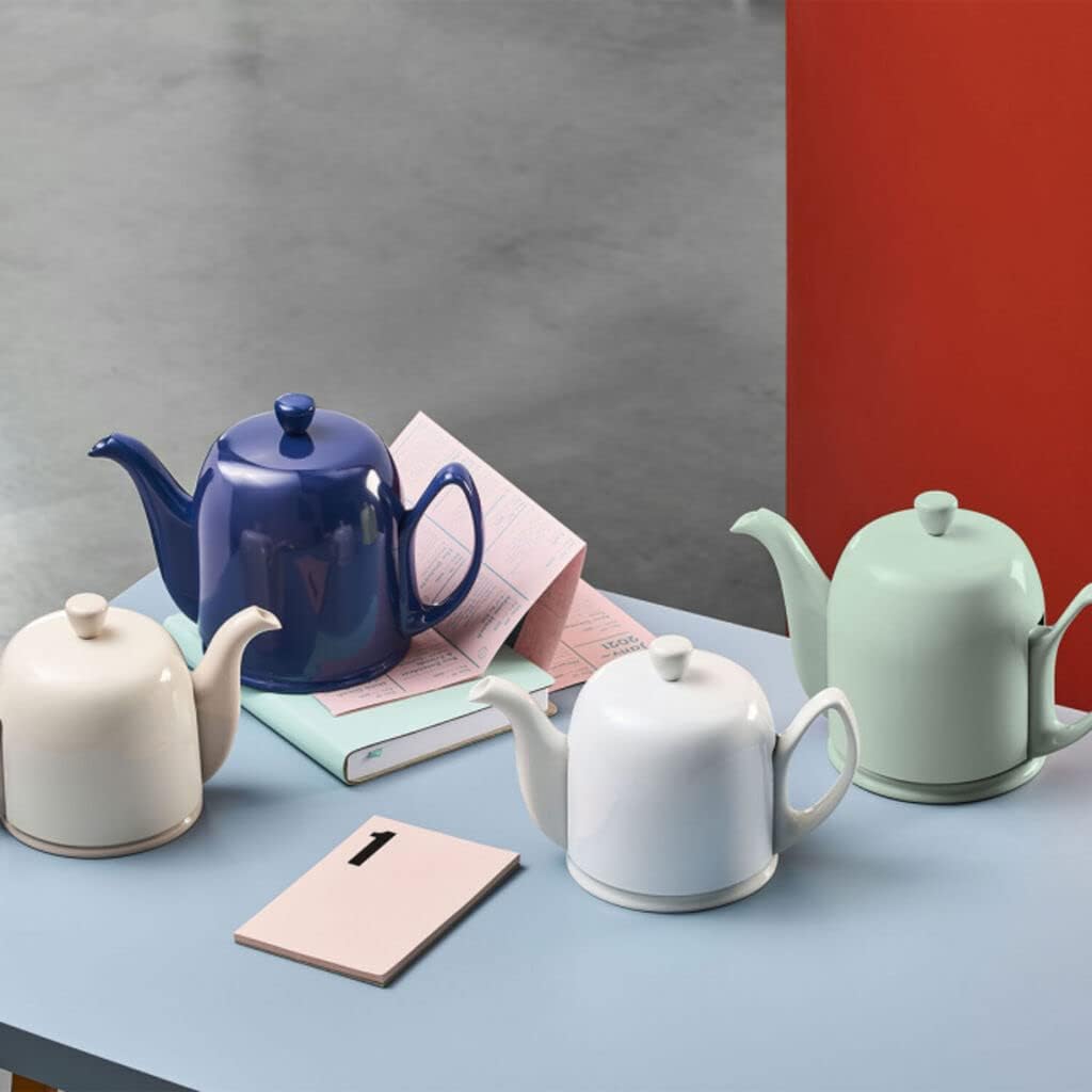 Degrenne Salam Luxury French Tea Pot - Porcelain Teapot with Stainless Steel Cover, Ceramic Tea Kettle for Loose Tea, Removable Infuser, 4 Cup Capacity, 24oz - Monochrome Mint