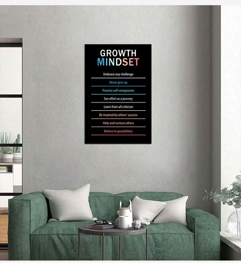 Inspirational Canvas Wall Art Growth Mindset quote Motivational Canvas Life Learning Poster Prints Framed Wall Art for Gym Inspiring Modern Home Wall Decor Framed Ready to Hang [24''W X 36''H]