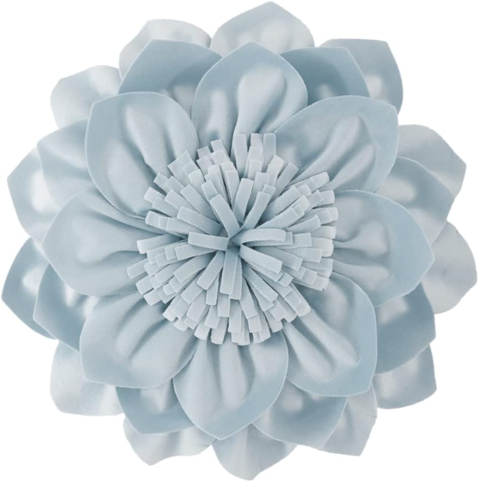 Decorative Throw Pillow 3D Flower Round Pillow Accent Handmade Cushion with Insert for Couch Bed Home Decor 14 inch Blue