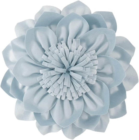 Decorative Throw Pillow 3D Flower Round Pillow Accent Handmade Cushion with Insert for Couch Bed Home Decor 14 inch Blue