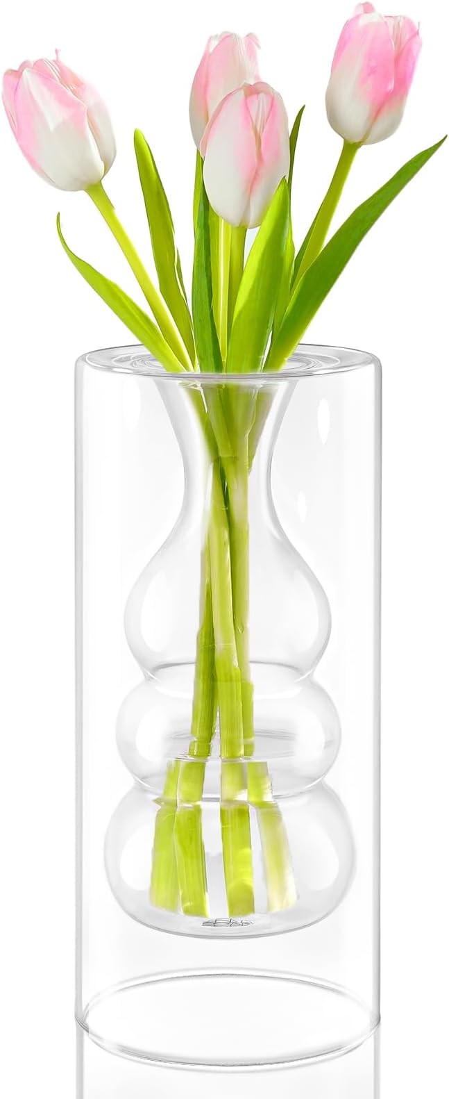 ZENS Clear Glass Bubble Flower Vase, Modern Hand Blown Hollowed Out Glass Vase for Wedding Decorative, Home Décor Small Bouquet.