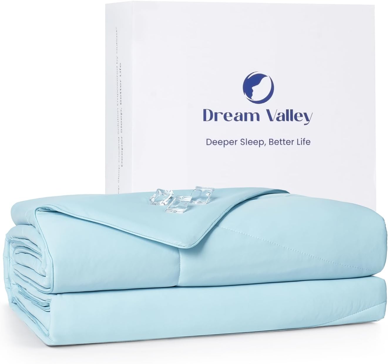 Dream Valley®Outlast®Cooling Comforter, NASA-Grade Technology Cooling Blanket, Q-Max > 0.4 Aerocool™Cooling for Night Sweats, Hot Sleepers, Ice Blue, 90"x90" Queen