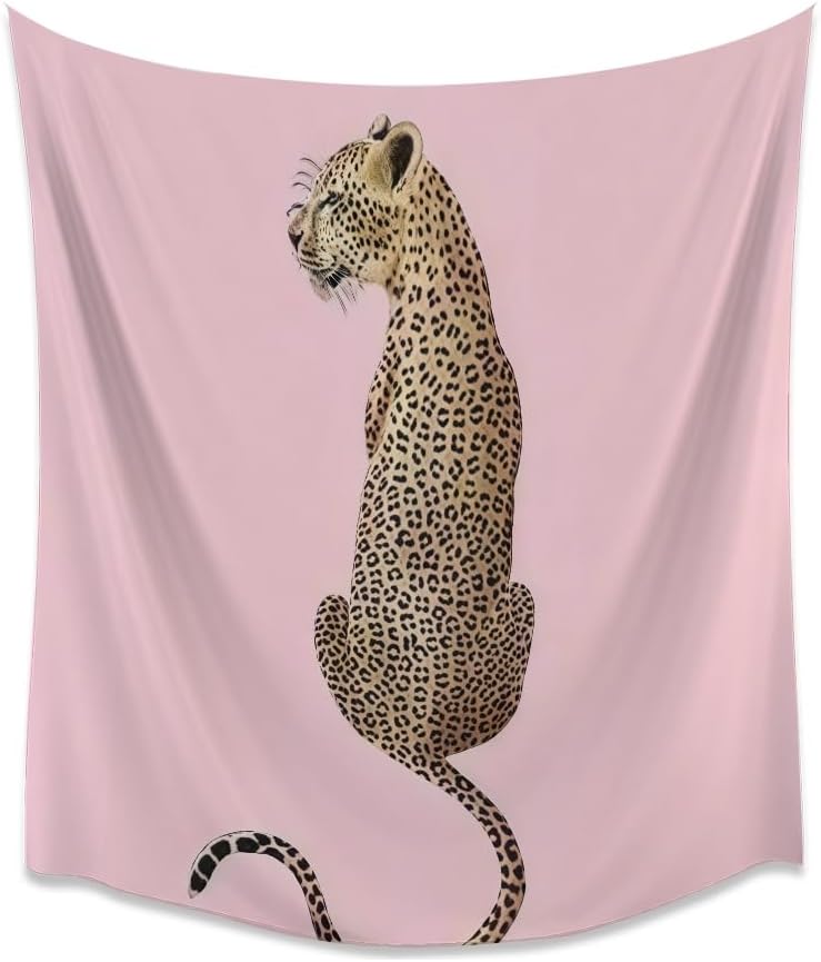 Medpol Pink Cheetah Tapestry Funky Preppy Leopard Wall Hanging Funky Dopamine Animal Tapestries Minimalist Aesthetic Wall Decor for Living Room Bedroom 50x60inch