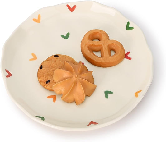 Koythin Ceramic Dessert Plates, Cute Fruits Dinner Plate, Creative Plates Design, Printed Flowers Dinnerware for Office and Home, Kitchen Plates for Desserts (Colorful Little Hearts)