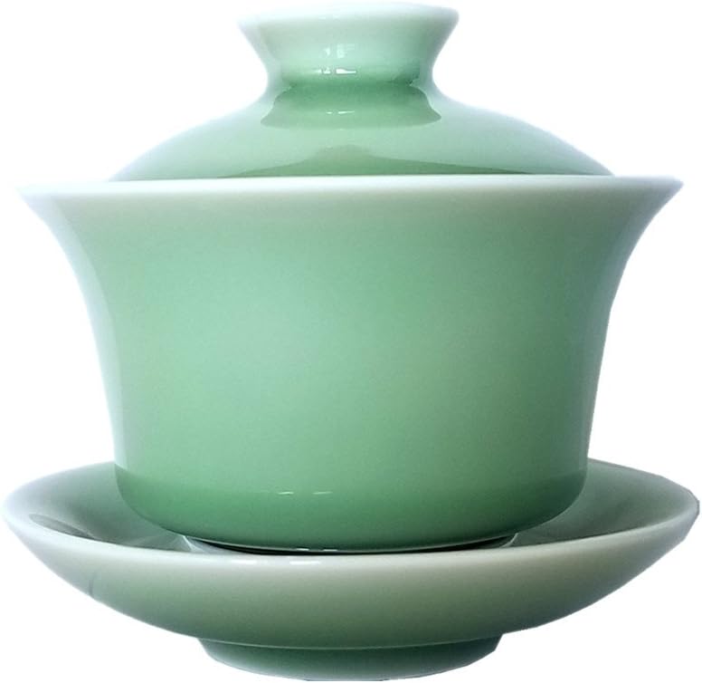 Gaiwan Kung Fu Teacups with Lid 5-Ounce Teacup and Saucer Set Porcelain Chinese Celadon(Green)