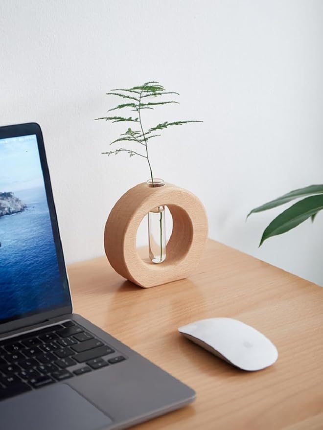 WONQEXZ Tabletop Vase,Modern Boho Planter Propagation Vase,Indoor Plant Pots for Desk Decor,Yellow Wooden Flower Vase,Plant Gift,1.6 * 4.9 * 4.3in,Plants Not Included