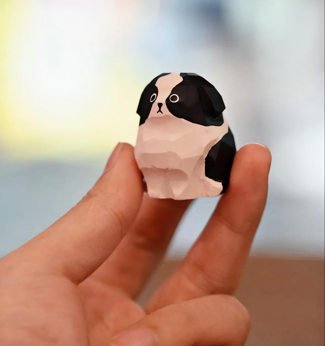 Cute Small Wood ‌Border Collie Figurine,1.6'' Handmade Carved BC Statue, Unique Bordie‌ Dog Figure Collectibles Home Decor Gift for Dog Lover