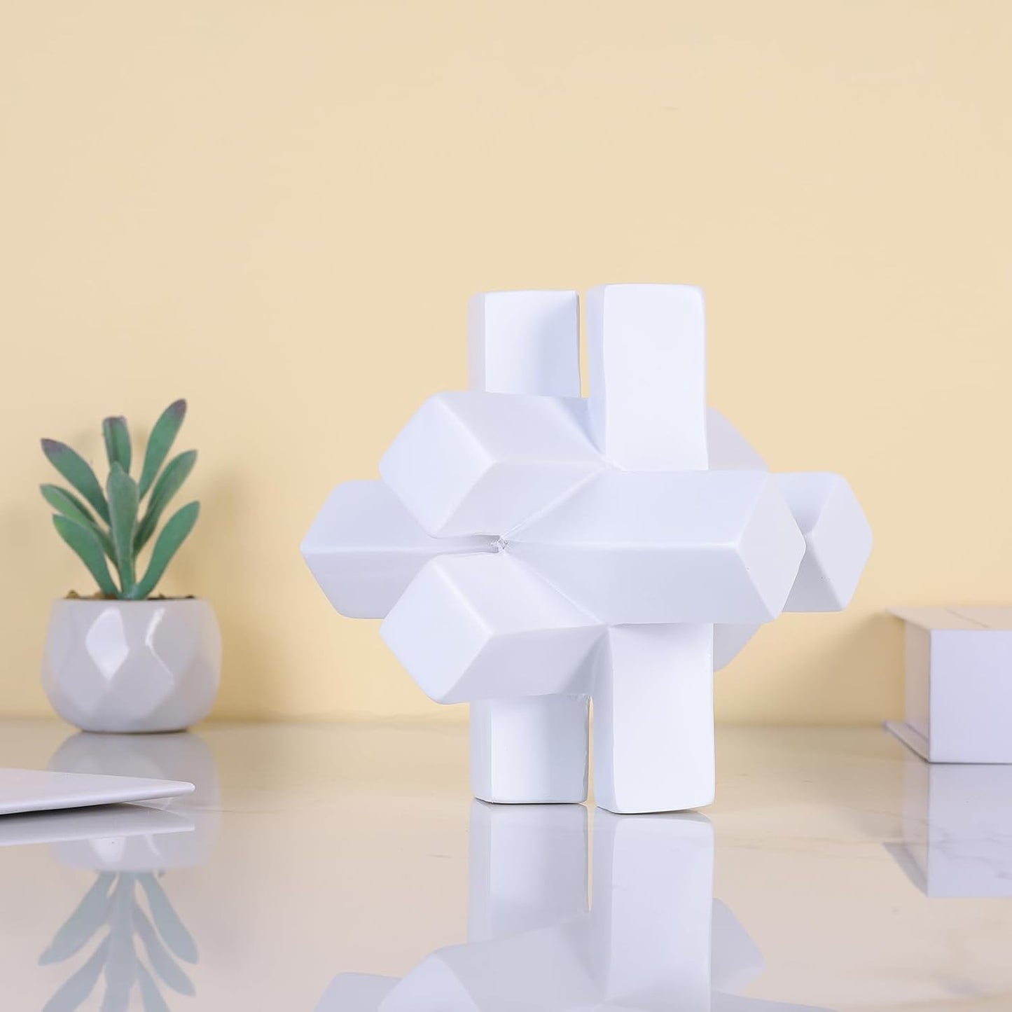 Knot Decor White Geometric Sculpture Statue - Modern Decorative Objects for Shelves, Bookcase, TV Stand, Coffee Table & Entrance Decor