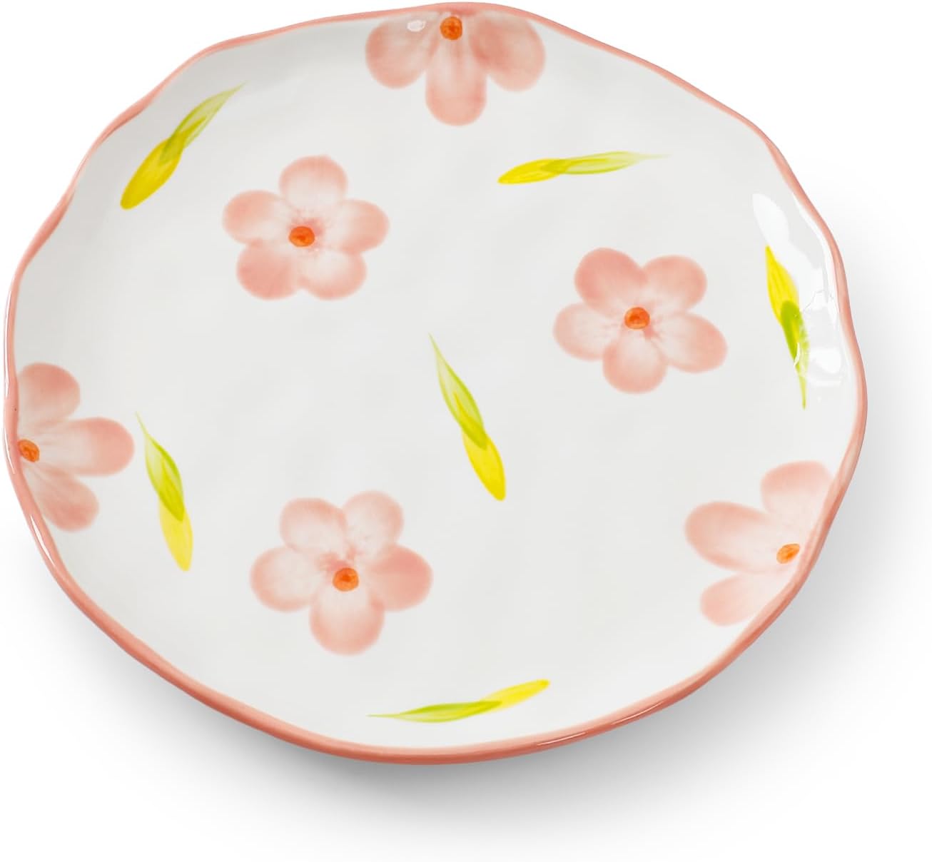 Koythin Ceramic Dessert Plates, Cute Fruits Dinner Plate, Creative Plates Design, Printed Flowers Dinnerware for Office and Home, Kitchen Plates for Desserts (Pink Large Petals)