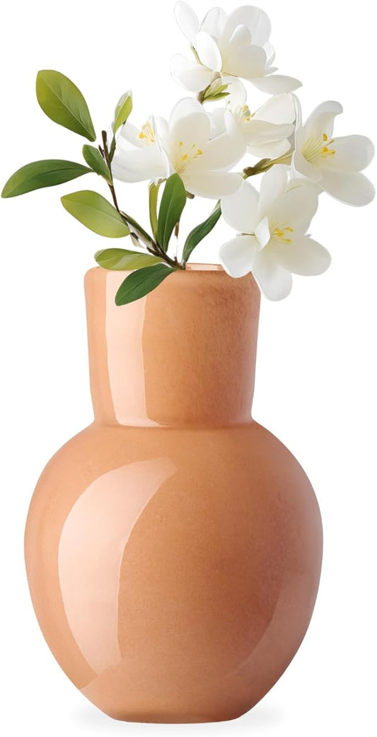 Torre & Tagus 6" Mouth Blown Art Glass Vase for Flowers - Apricot Orange Small Table Vase & Handmade Small Orange Accent as Cozy Home Decor, Neutral Bud Vases for Decorative Shelf Decor or Wedding