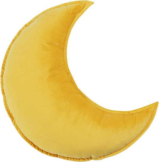 JIKAL Star Moon Shaped Pillow Soft Velvet Nursery Stuffed Throw Pillows for Kids Room Couch Reading Nook Decor (Moon, Yellow)