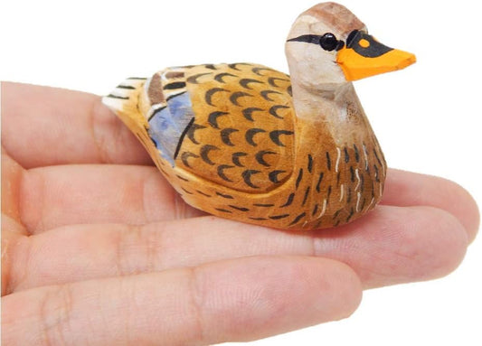 Duck Wood Figurine Statue Carving Decoration Decoy Small Animal Miniature Sculpture (Female Mallard)