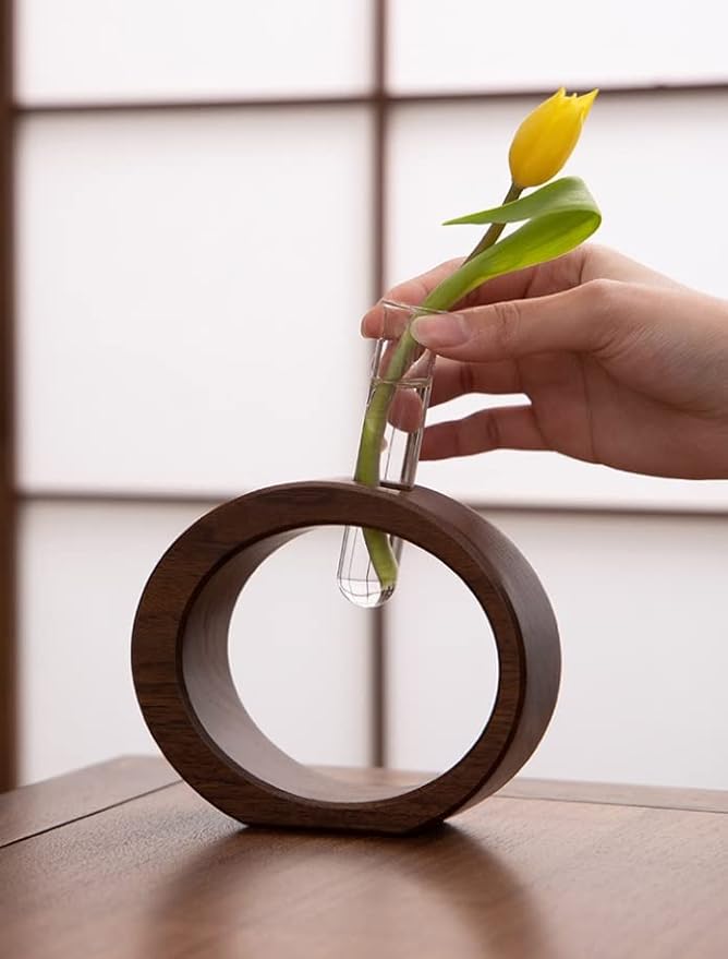 WONQEXZ Tabletop Vase,Modern Boho Planter Propagation Vase - Indoor Plant Pots for Desk Decor - Black Walnut Wooden Flower Vase - Plant Gift-Plants Not Included