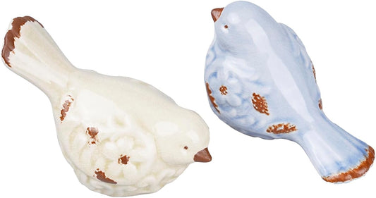 Distressed Ceramic Bird fgurines in Crackle Finish for Home and Outdoor Decor - Assorted Set of 2