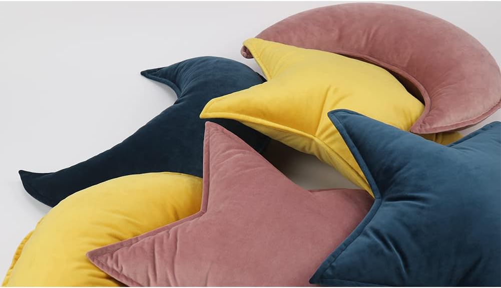 JIKAL Star Moon Shaped Pillow Soft Velvet Nursery Stuffed Throw Pillows for Kids Room Couch Reading Nook Decor (Moon, Teal)