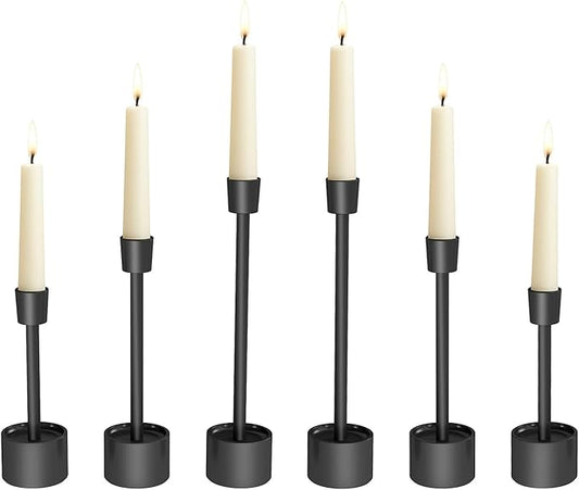 YUMORE Stainless Steel Black Candle Holders Candlestick 6 Packs Tall Taper Pillar Stable Base Stand Holders for Dining Table Wedding Centerpiece Decorations
