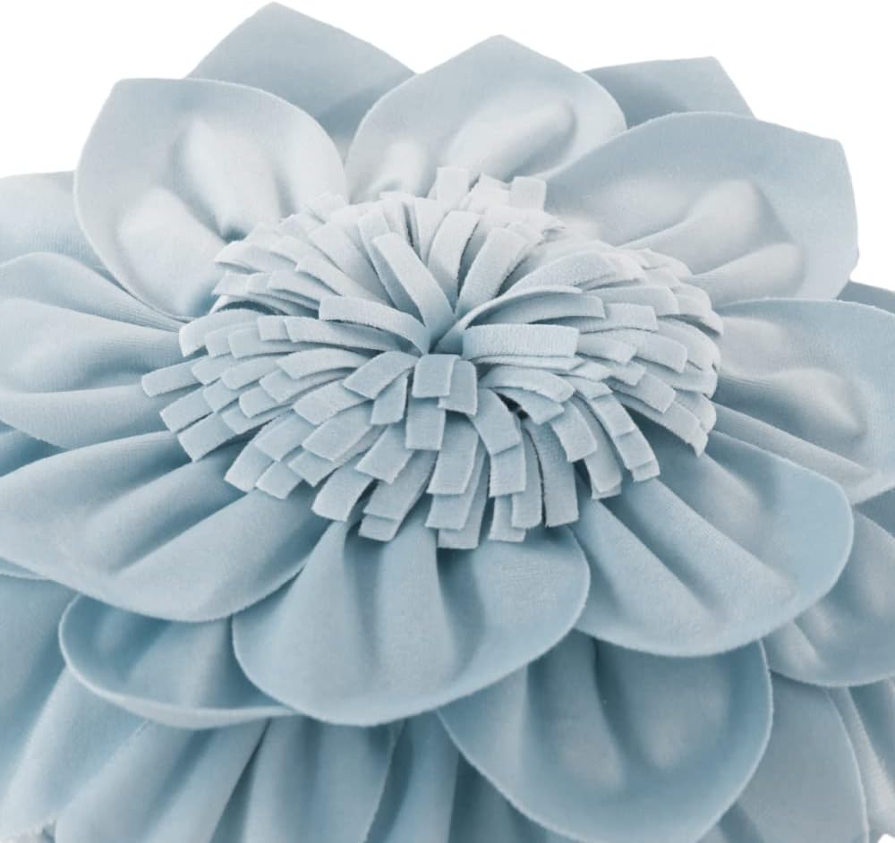 Decorative Throw Pillow 3D Flower Round Pillow Accent Handmade Cushion with Insert for Couch Bed Home Decor 14 inch Blue