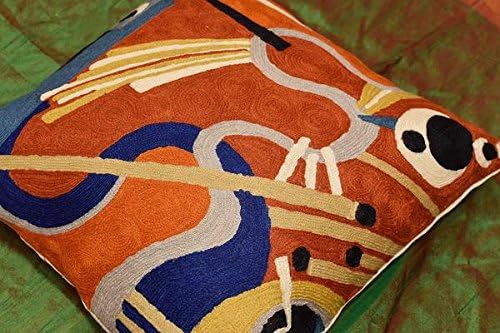 Kandinsky Contemporary Throw Pillow Cover - Rust Intuitive | Modern Pillow Cases | Abstract Throw Pillow | Boho Pillow | Abstract Chair Cushions | Hand Embroidered Cushion | Wool Size 18x18