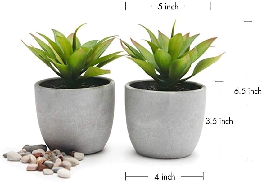 Kurrajong Farmhouse Artificial Plants Indoor | Set of 2 Fake Plants for Desk Decor | Artificial Succulents in pots | Fake Succulents| Faux Plants Indoor | Faux Agave for Shelf Decor