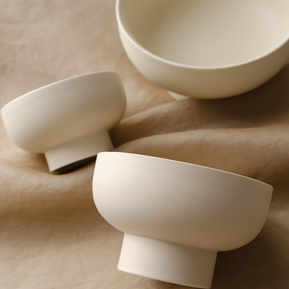 High-foot Fruit Bowl, Ceramic Pedestal Decorative Bowl, Round Bowl for Salad, H3.8" × W6.7" Small Size, 27oz, Matte Crème