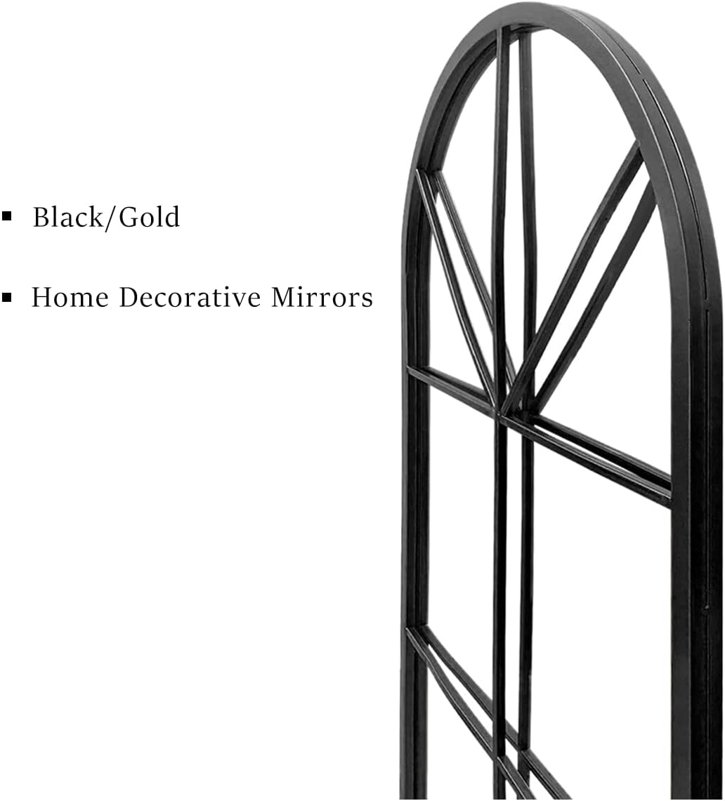 Floor Full Length Mirror, Black Arched-Top Mirror Full Length, Large Window Pane Body Mirrors, 65"x22" Wall Mounted Standing Mirrors Hanging or Leaning for Bedroom, No Stand