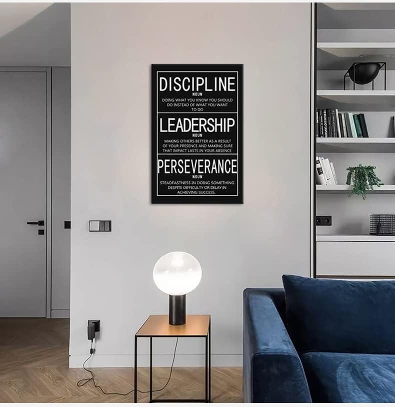Inspirational Canvas Wall Art Disclpline Leadership Perseverance Noun Painting Office Decor Posters Prints Motivational Quotes for Wall Art Decoration Framed Ready to Hang[24" W x 36" H]