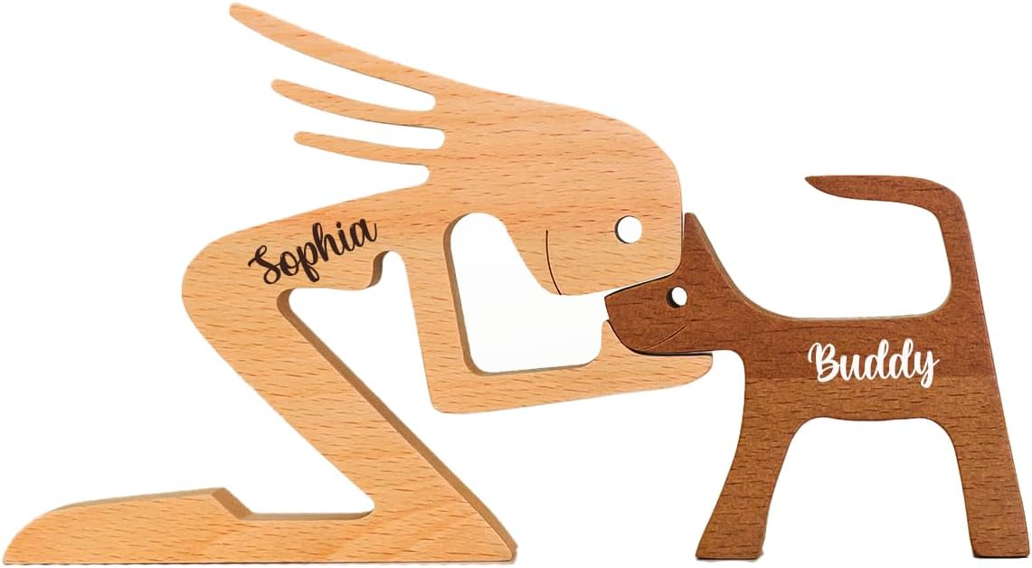 DOPTIKA Personalized Dog Statues Home Table Decor Wooden Pet Carvings, Statue Home Decorations, Wooden Sculpture Decor, Gifts for Dog Lovers Memory Gifts, House Warming Gift Ideas